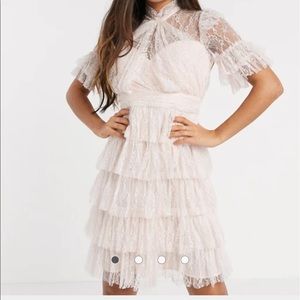 By Malina Liona Lace Mini Dress in Blush